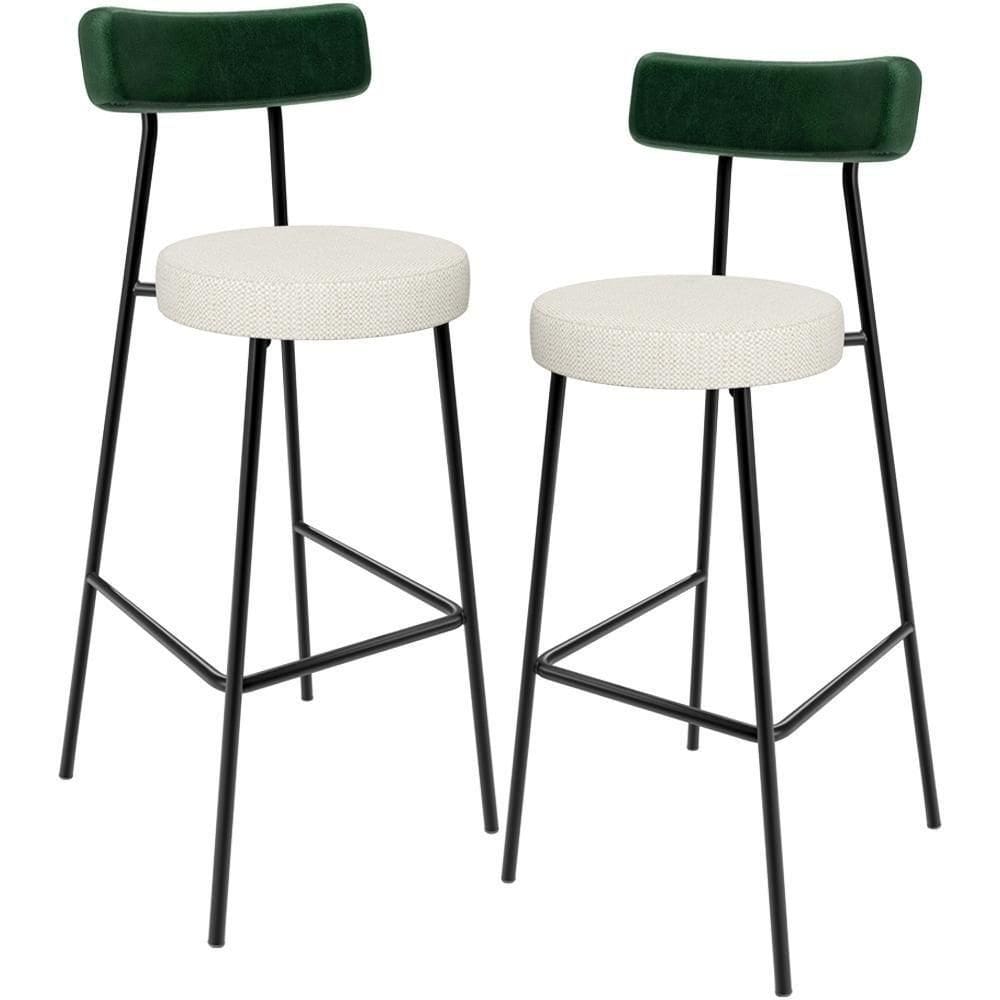 Kit 02 Banquetas Alta Bar Cozinha Sala De Jantar Milão L02 Facto Verde Linho Champagne