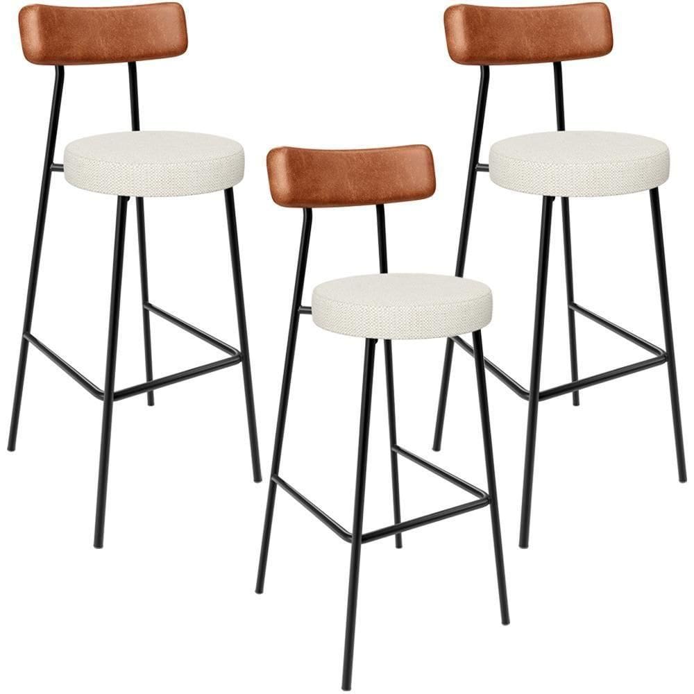 Kit 03 Banquetas Alta Cozinha Sala Jantar Milão L02 Couríssimo Camel Linho Champagne