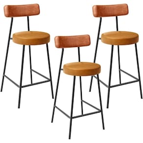 Kit 03 Banquetas Baixa Cozinha Sala Jantar Bancada Milão L02 Couríssimo Camel Whisky