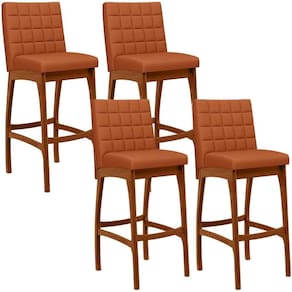 Kit 04 Banquetas Altas Para Cozinha Sala De Jantar Fixa Mila L02 Tecido Terracota