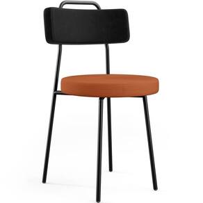 Cadeira Decorativa Estofada Para Sala Jantar Barcelona L02 Couríssimo Preto Tecido Terracota