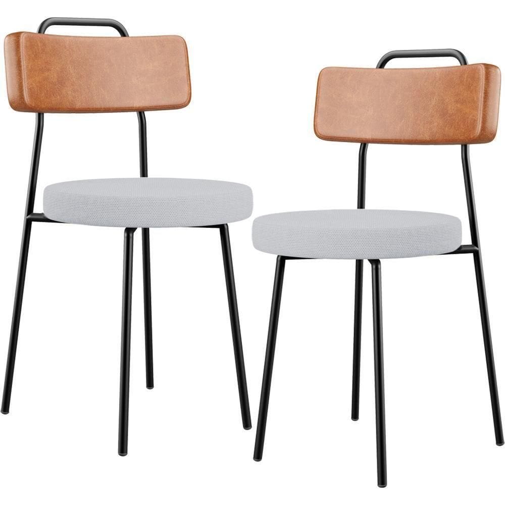 Kit 02 Cadeiras Decorativas Estofada Sala Jantar Barcelona L02 Couríssimo Camel Linho Cinza