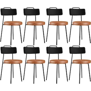 Kit 08 Cadeiras Decorativas Estofada Para Sala Jantar Barcelona L02 Couríssimo Preto Camel - Lyam