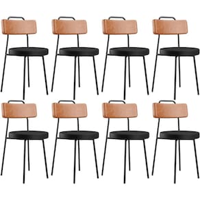 Kit 08 Cadeiras Decorativas Estofada Para Sala Jantar Barcelona L02 Couríssimo Camel Preto - Lyam