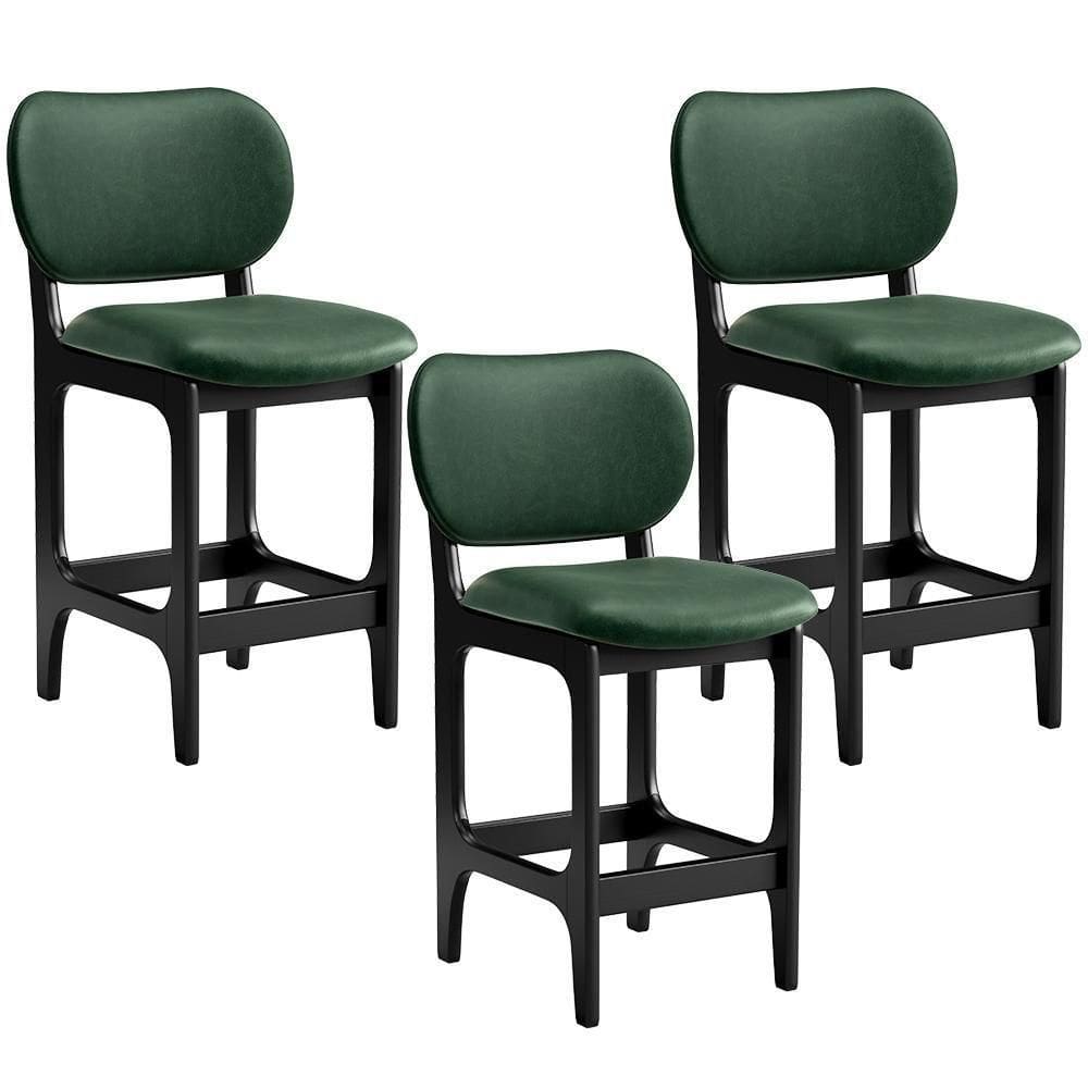Kit 03 Banquetas Baixa Cozinha E Sala De Jantar Fixa Betta L02 Preto Facto Verde Musgo