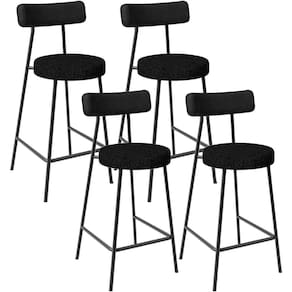 Kit 04 Banquetas Baixa Cozinha Sala Jantar Bancada Milão L02 Couríssimo Preto Linho Chumbo