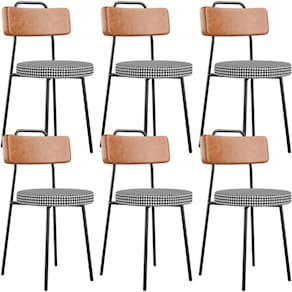 Kit 06 Cadeiras Decorativas Estofada Sala Jantar Barcelona L02 Couríssimo Camel Pied Poule - Lyam