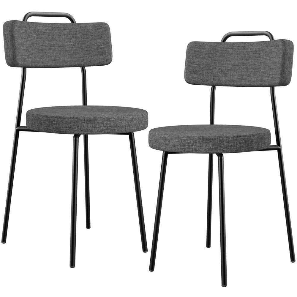 Kit 02 Cadeiras Decorativas Estofada Sala De Jantar Barcelona L02 Linho Cinza Escuro