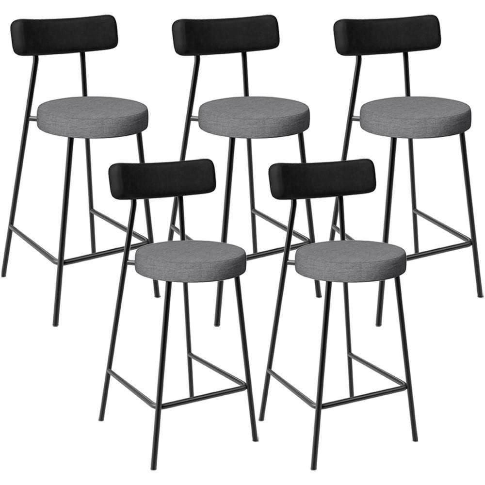 Kit 05 Banquetas Baixa Cozinha Jantar Milão L02 Couríssimo Preto Linho Cinza Escuro - Lyam Decor