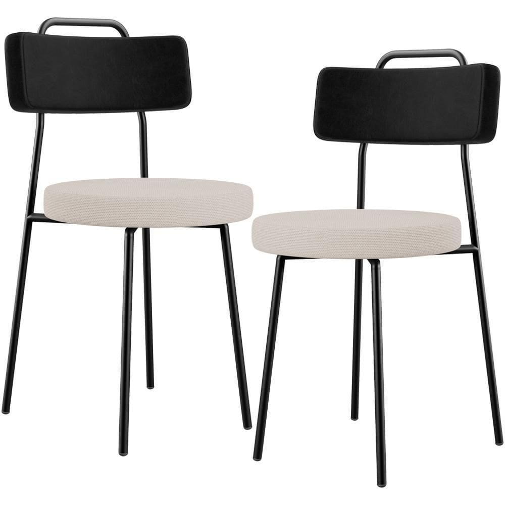 Kit 02 Cadeiras Decorativa Estofada Sala De Jantar Barcelona L02 Couríssimo Preto Linho Bege