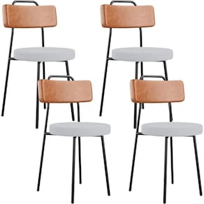 Kit 04 Cadeiras Decorativas Estofada Sala Jantar Barcelona L02 Couríssimo Camel Linho Cinza - Lyam