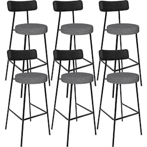 Kit 06 Banquetas Alta Cozinha Sala Jantar Milão L02 Couríssimo Preto Linho Cinza Escuro - Lyam Decor