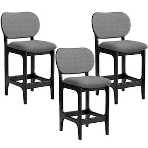 Kit 03 Banquetas Baixa Bar Cozinha E Sala De Jantar Fixa Betta L02 Preto Linho Cinza Escuro