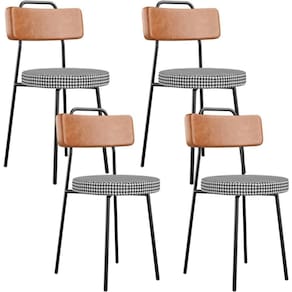 Kit 04 Cadeiras Decorativas Estofada Sala Jantar Barcelona L02 Couríssimo Camel Pied Poule - Lyam