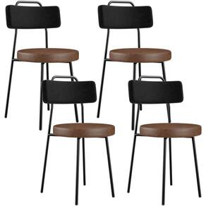 Kit 04 Cadeiras Decorativas Estofada Para Sala Jantar Barcelona L02 Couríssimo Preto Marrom - Lyam