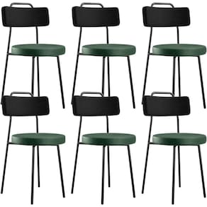 Kit 06 Cadeira Estofada Para Sala Jantar Barcelona L02 Couríssimo Preto Facto Verde Musgo - Lyam