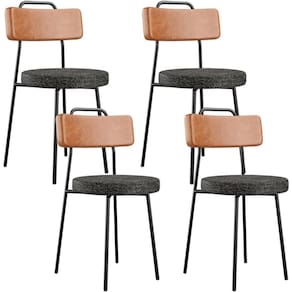 Kit 04 Cadeiras Decorativas Estofada Sala Jantar Barcelona L02 Couríssimo Camel Linho Chumbo - Lyam
