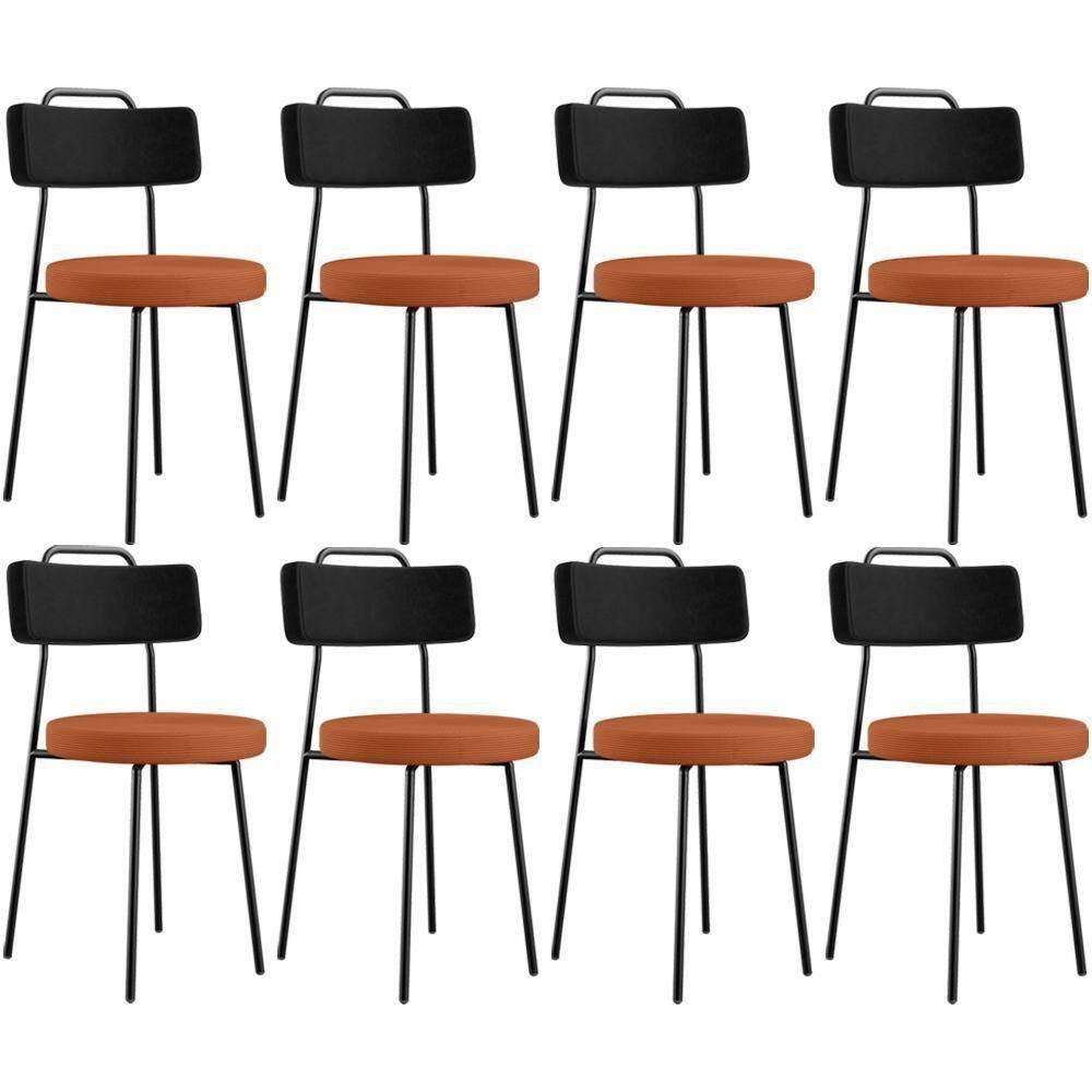 Kit 08 Cadeiras Estofada Para Sala De Jantar Barcelona L02 Couríssimo Preto Tecido Terracota - Lyam