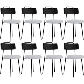 Kit 08 Cadeiras Decorativa Estofada Sala Jantar Barcelona L02 Couríssimo Preto Linho Cinza - Lyam
