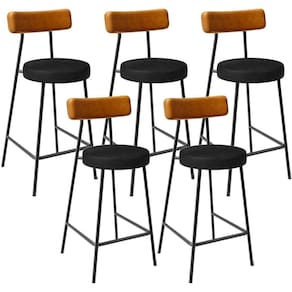 Kit 05 Banquetas Baixa Cozinha Sala Jantar Bancada Milão L02 Couríssimo Whisky Preto -LyamDecor