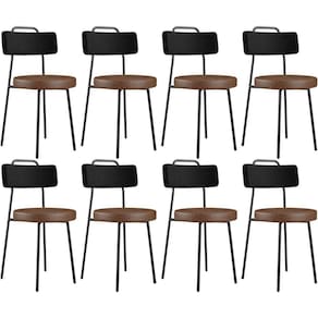 Kit 08 Cadeiras Decorativas Estofada Para Sala Jantar Barcelona L02 Couríssimo Preto Marrom - Lyam