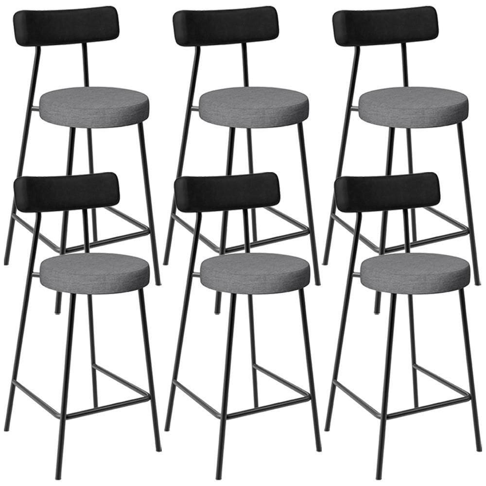 Kit 06 Banquetas Baixa Cozinha Jantar Milão L02 Couríssimo Preto Linho Cinza Escuro - Lyam Decor
