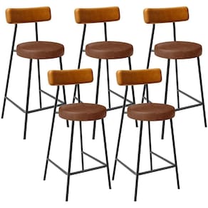 Kit 05 Banquetas Baixa Cozinha Sala Jantar Bancada Milão L02 Couríssimo Whisky Marrom -LyamDecor