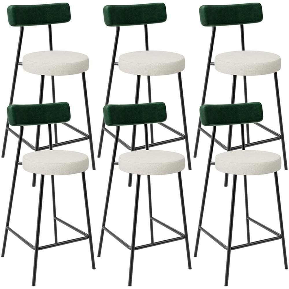 Kit 06 Banquetas Baixa Bar Cozinha E Sala Jantar Milão L02 Facto Verde Linho Champagne - Lyam Decor