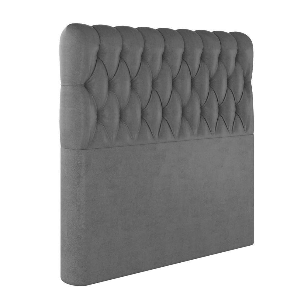 Cabeceira Casal Vegas Em Veludo Com Sapata Cor Cinza Sonhar