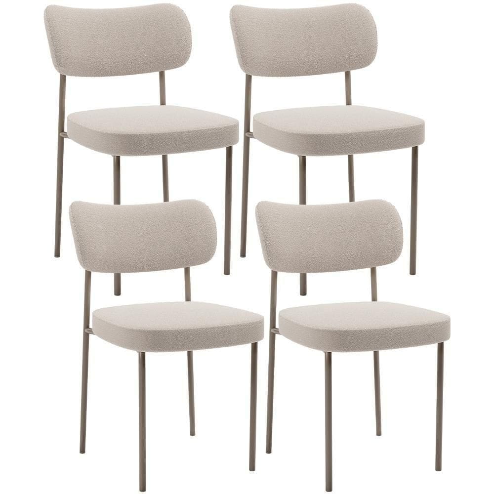 Kit 04 Cadeiras Decorativa Estofada Para Sala De Jantar Melina Base Arena L02 Bouclê Creme - Lyam Decor