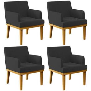 Kit 4 Poltronas Decorativas Sala De Estar E Recepção Base Mel Beatriz W01 Bouclê Preto - Lyam Decor