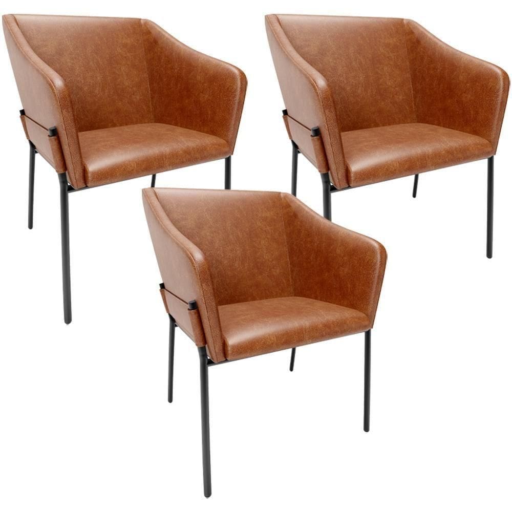 Kit 3 Cadeiras Para Sala De Jantar Estar Living Olívia L02 Couríssimo Camel - Lyam Decor