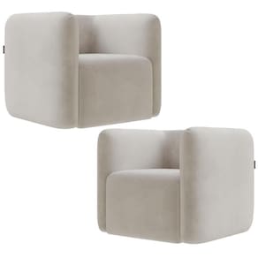 Kit 02 Poltronas Decorativas Para Sala De Estar Fixa Living Peônia K01 Veludo Bege