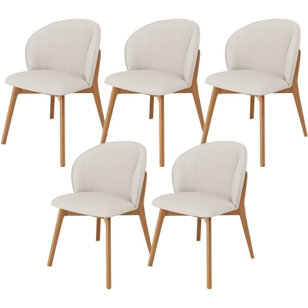 Kit 05 Cadeiras De Jantar E Estar Living Estofada Mia L02 Linho Cru - Lyam Decor