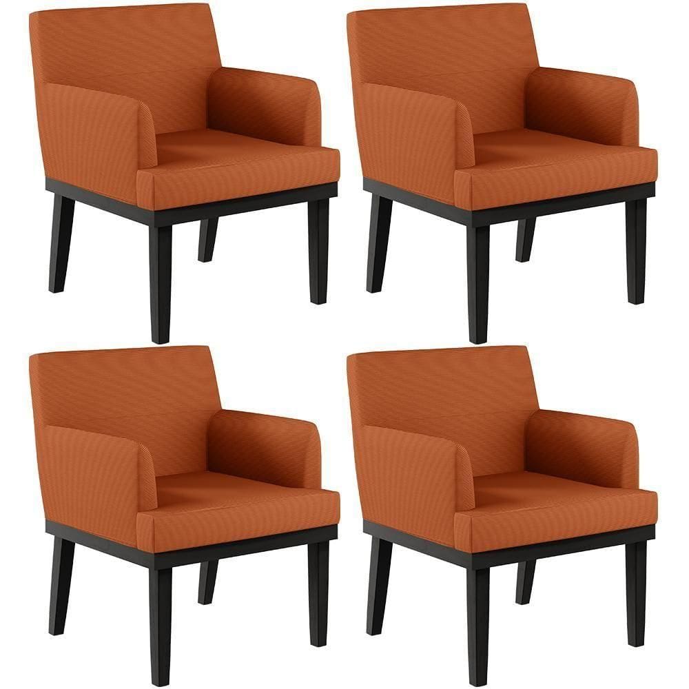 Kit 04 Poltronas Decorativas Sala De Estar Base Preto Beatriz W01 Tecido Terracota - Lyam Decor