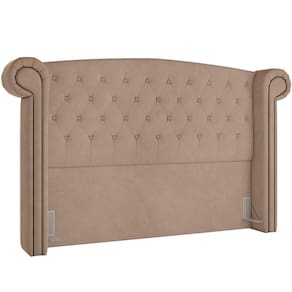 Cabeceira Cama Box Queen Com Tachas 160 Cm Sofia P05 Veludo Bege