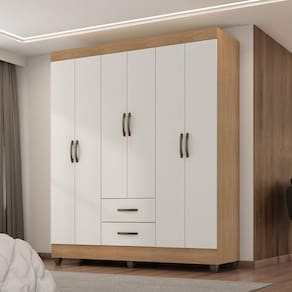 Guarda Roupa Casal Com 6 Portas Guararapes Nature Off White