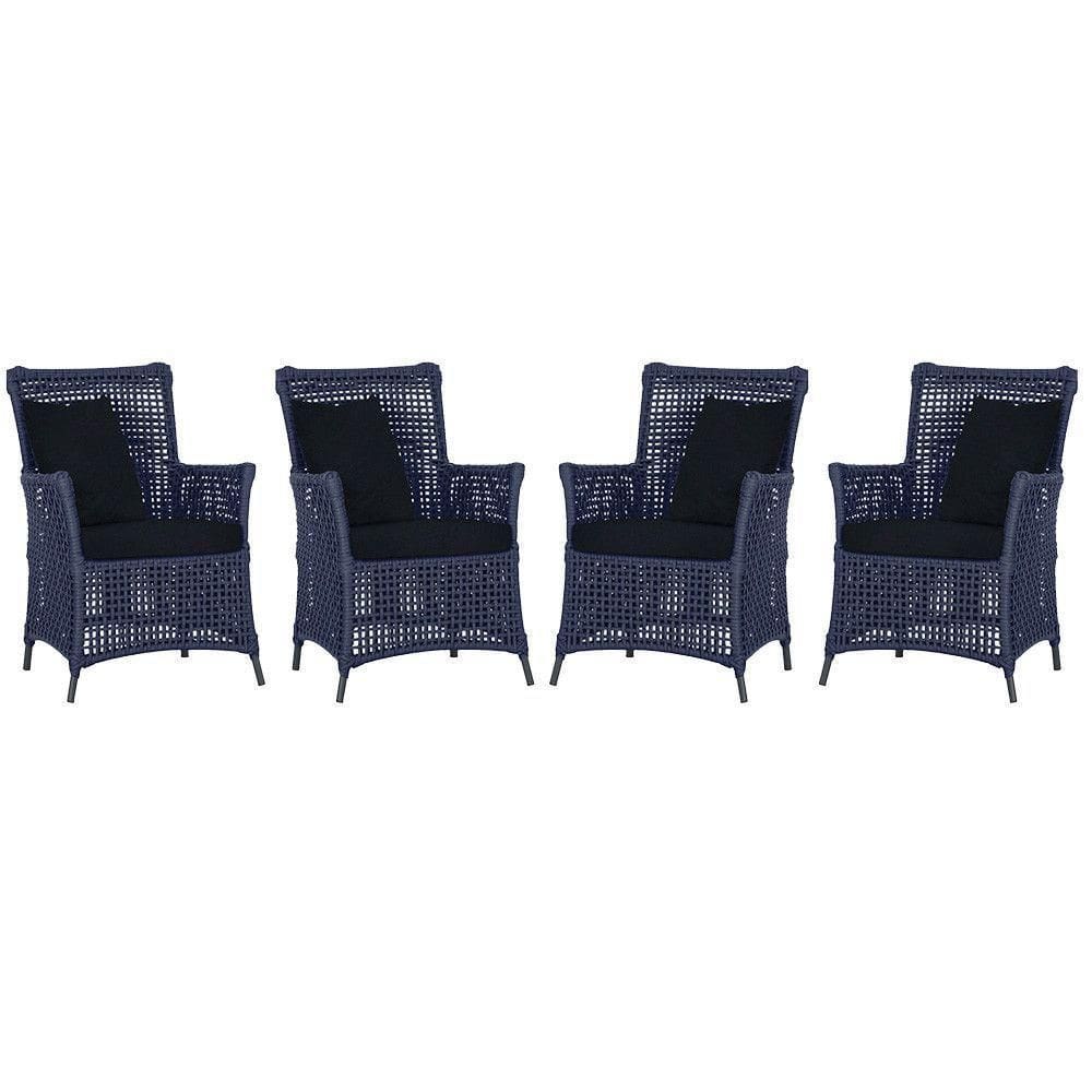 4 Poltronas Igapó Alumínio Pintura Preta Corda Náutica E12 Azul