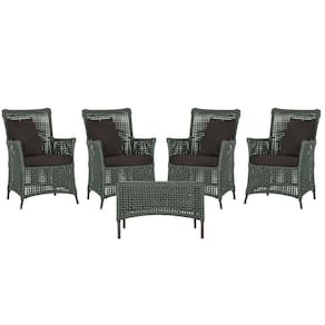 4 Poltronas E 1 Mesa Igapó Alumínio Marrom Corda Náutica E9 Verde