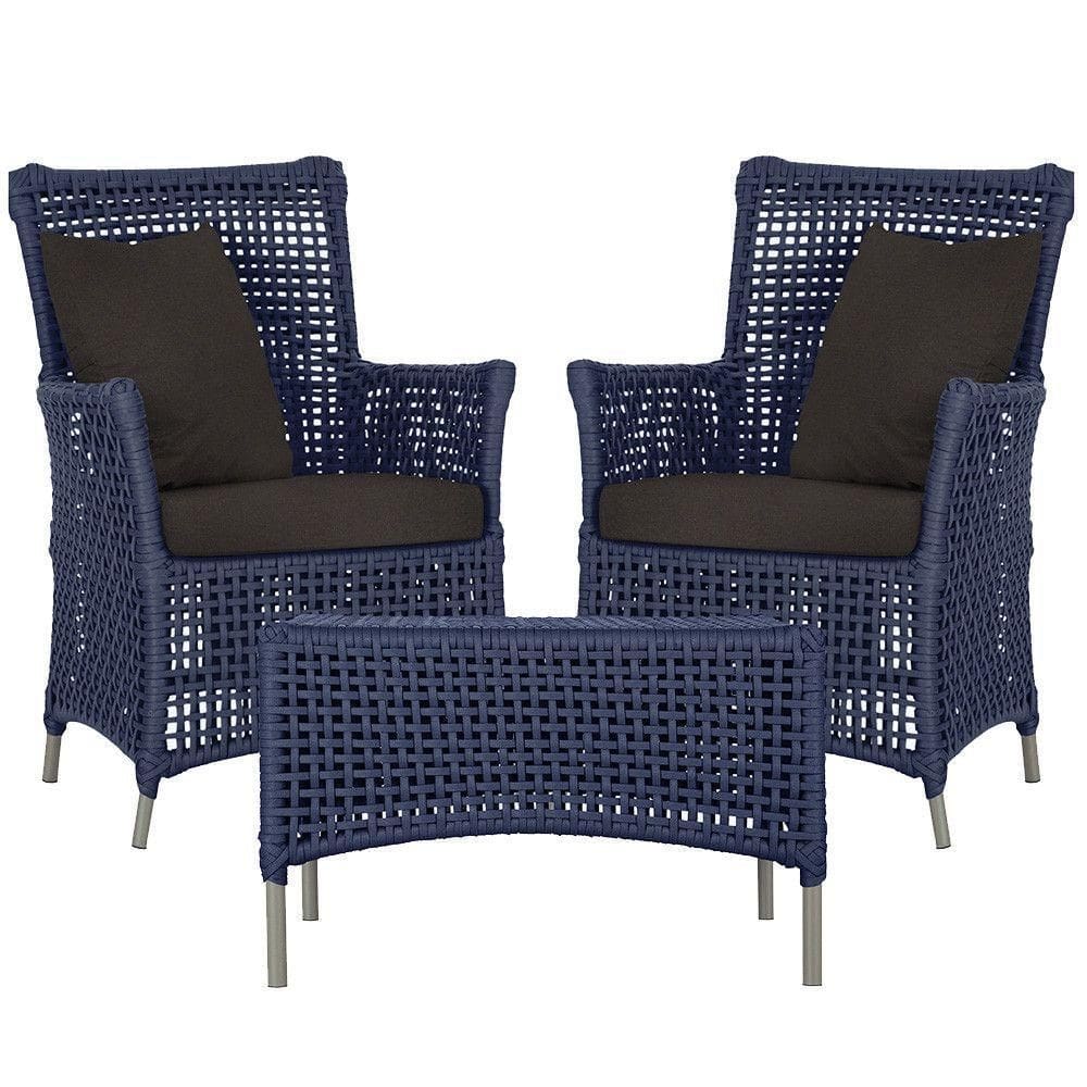 2 Poltronas E 1 Mesa Igapó Alumínio Fendi Corda Náutica E9 Azul
