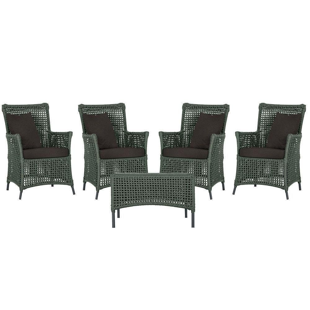 4 Poltronas E 1 Mesa Igapó Alumínio Preta Corda Náutica E9 Verde