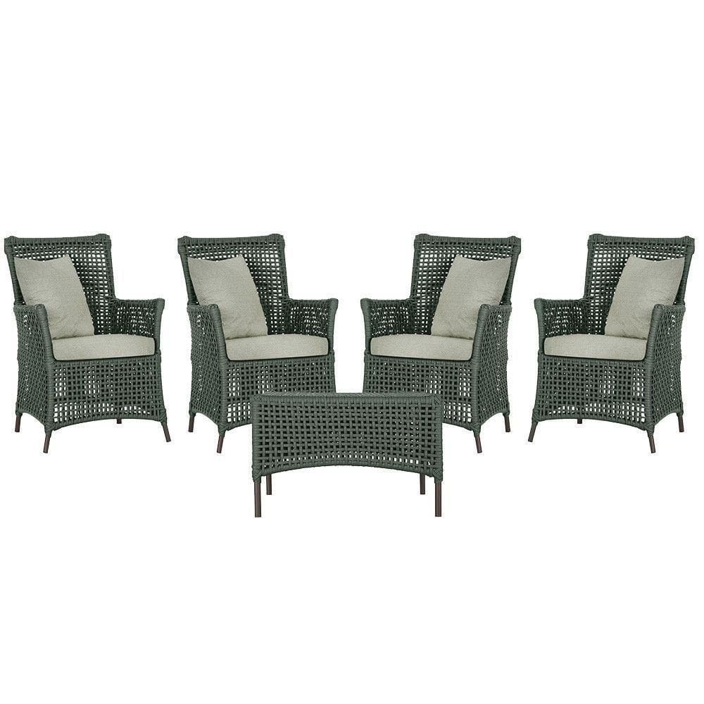 4 Poltronas E 1 Mesa Igapó Alumínio Marrom Corda Náutica E3 Verde