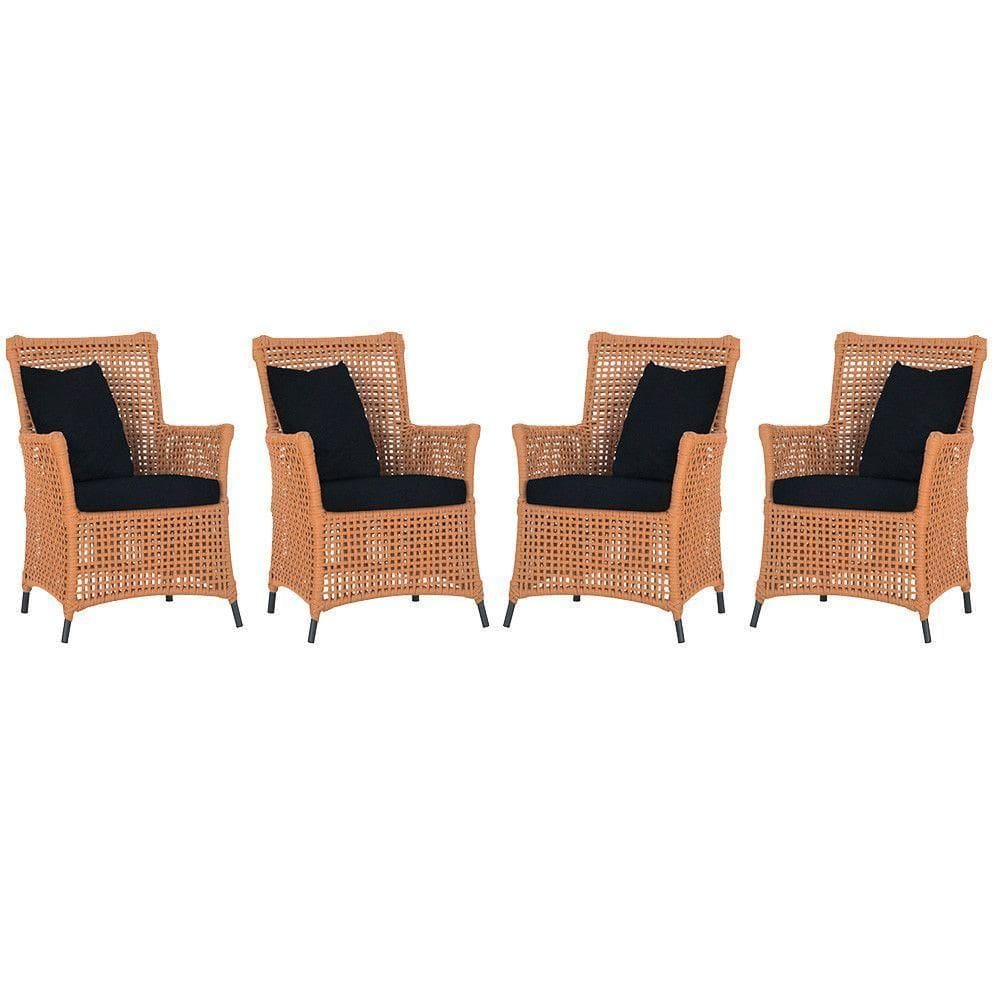 4 Poltronas Igapó Alumínio Pintura Preta Corda Náutica E12 Terra Cota