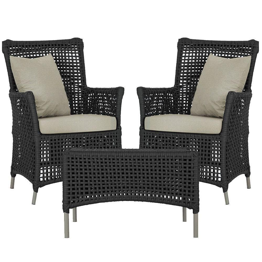 2 Poltronas E 1 Mesa Igapó Alumínio Fendi Corda Náutica E7 Preto