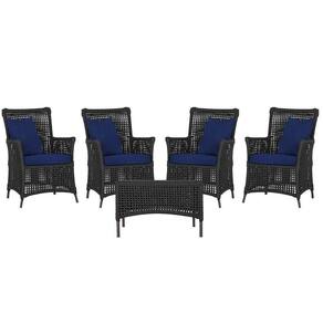 4 Poltronas E 1 Mesa Igapó Alumínio Marrom Corda Náutica E10 Preto