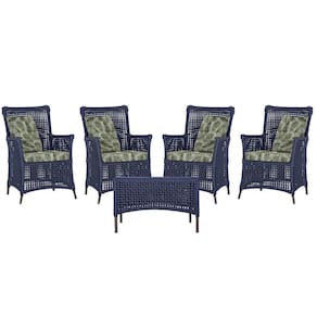 4 Poltronas E 1 Mesa Igapó Alumínio Marrom Corda Náutica E5 Azul