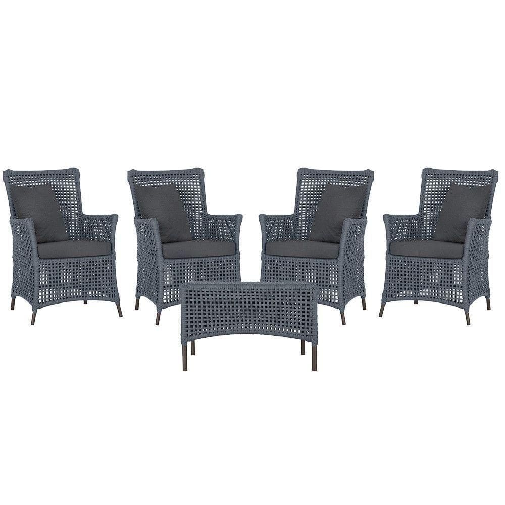 4 Poltronas E 1 Mesa Igapó Alumínio Marrom Corda Náutica E11 Prata