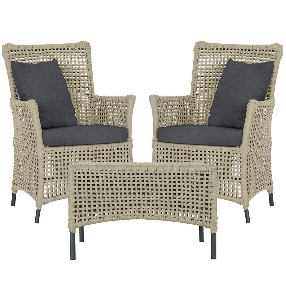 2 Poltronas E 1 Mesa Igapó Alumínio Preta Corda Náutica E11 Rami