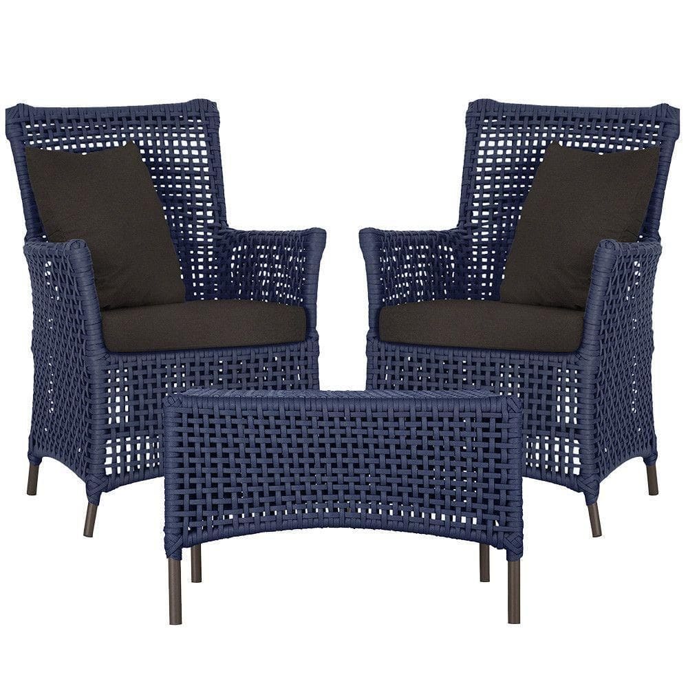 2 Poltronas E 1 Mesa Igapó Alumínio Marrom Corda Náutica E9 Azul