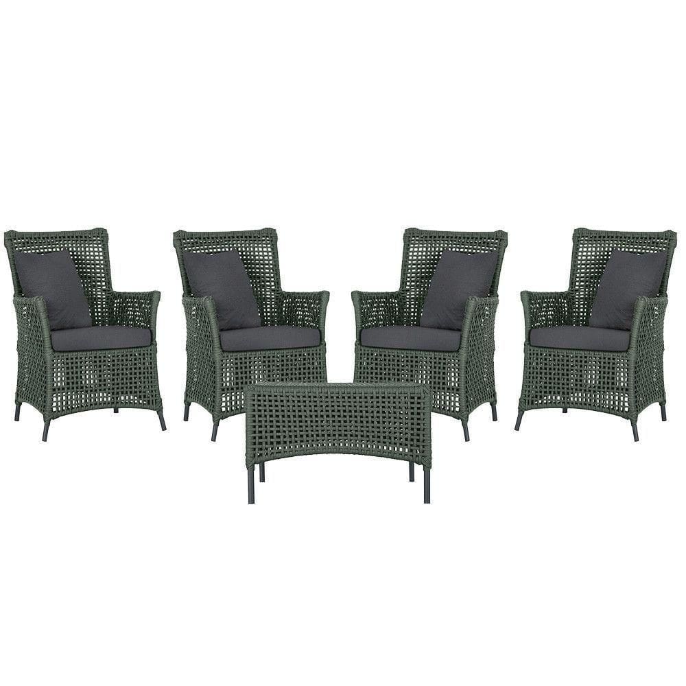 4 Poltronas E 1 Mesa Igapó Alumínio Preta Corda Náutica E11 Verde